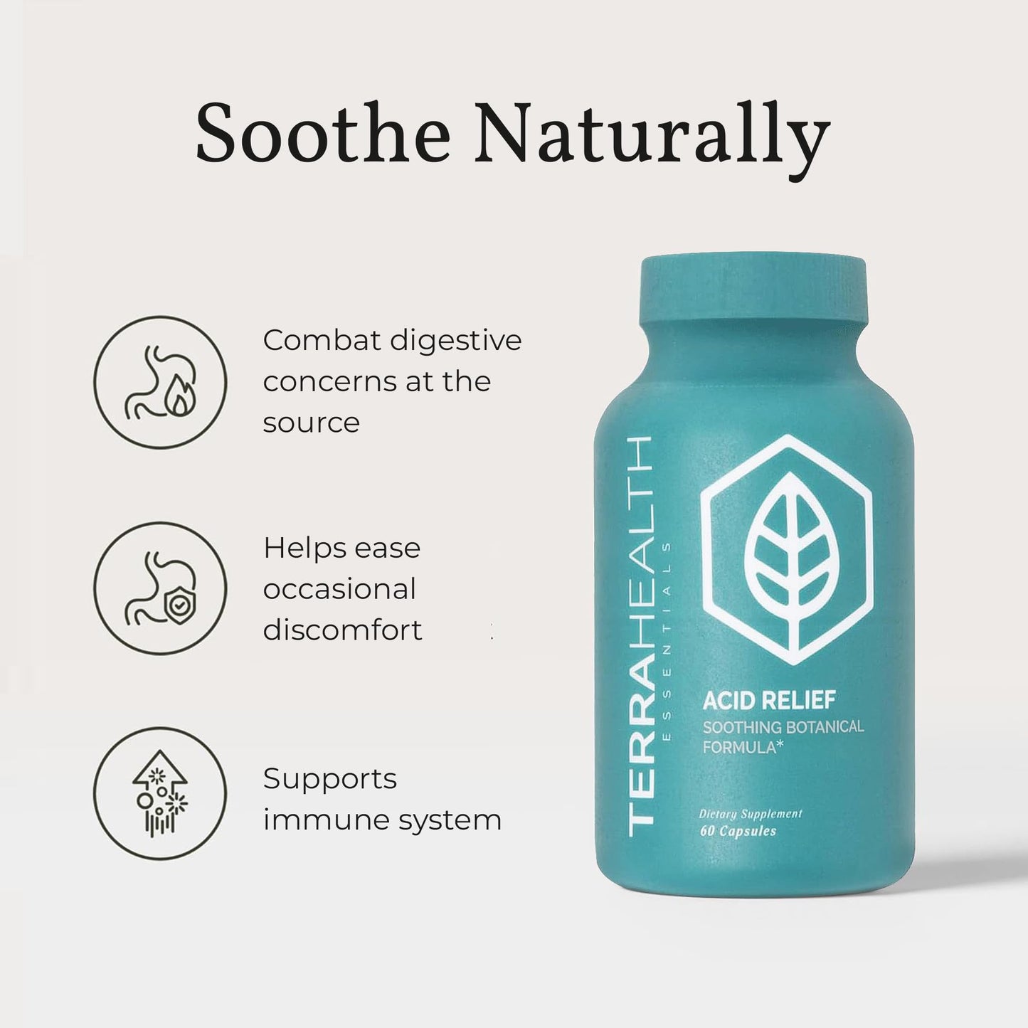 Terra Health Essentials Acid Relief - Plant Based Digestive Support Supplement for Comfortable Gut Function - Lemon Balm, Slippery Elm, - Maple Wellness Supplements
