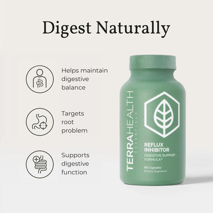 Terra Health Essentials Reflux Inhibitor - Digestive Supplement for Stomach Comfort, Acid Balance & Nutrient Absorption - Betaine HCL with Pepsin - Maple Wellness Supplements