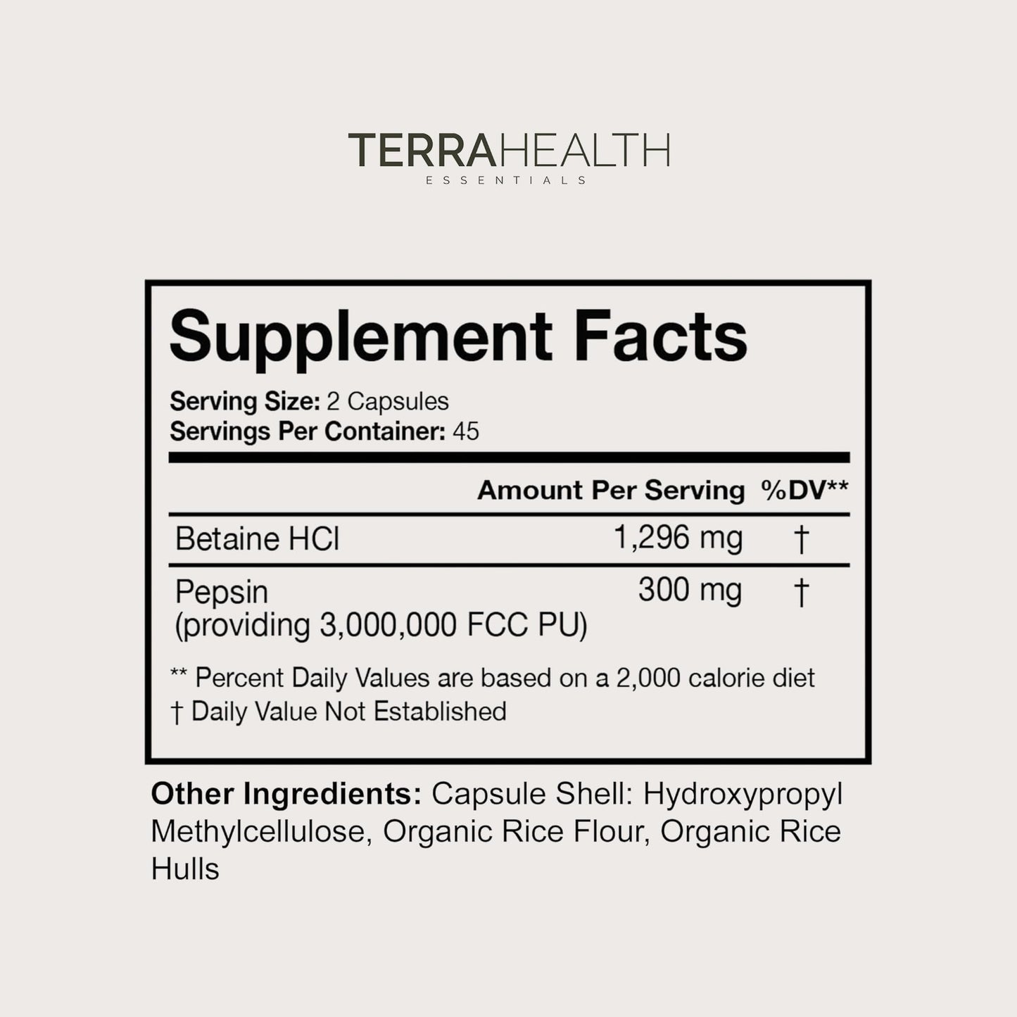Terra Health Essentials Reflux Inhibitor - Digestive Supplement for Stomach Comfort, Acid Balance & Nutrient Absorption - Betaine HCL with Pepsin - Maple Wellness Supplements