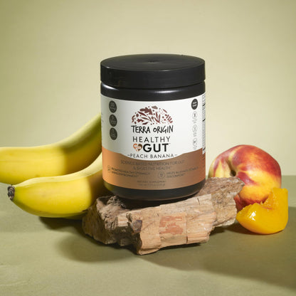 TERRA ORIGIN Healthy Gut Peach Banana | 30-Servings with L-Glutamine, Zinc, Glucosamine, Slippery Elm Bark, Marshmallow Root and More! - Maple Wellness Supplements
