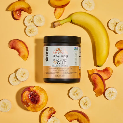 TERRA ORIGIN Healthy Gut Peach Banana | 30-Servings with L-Glutamine, Zinc, Glucosamine, Slippery Elm Bark, Marshmallow Root and More! - Maple Wellness Supplements