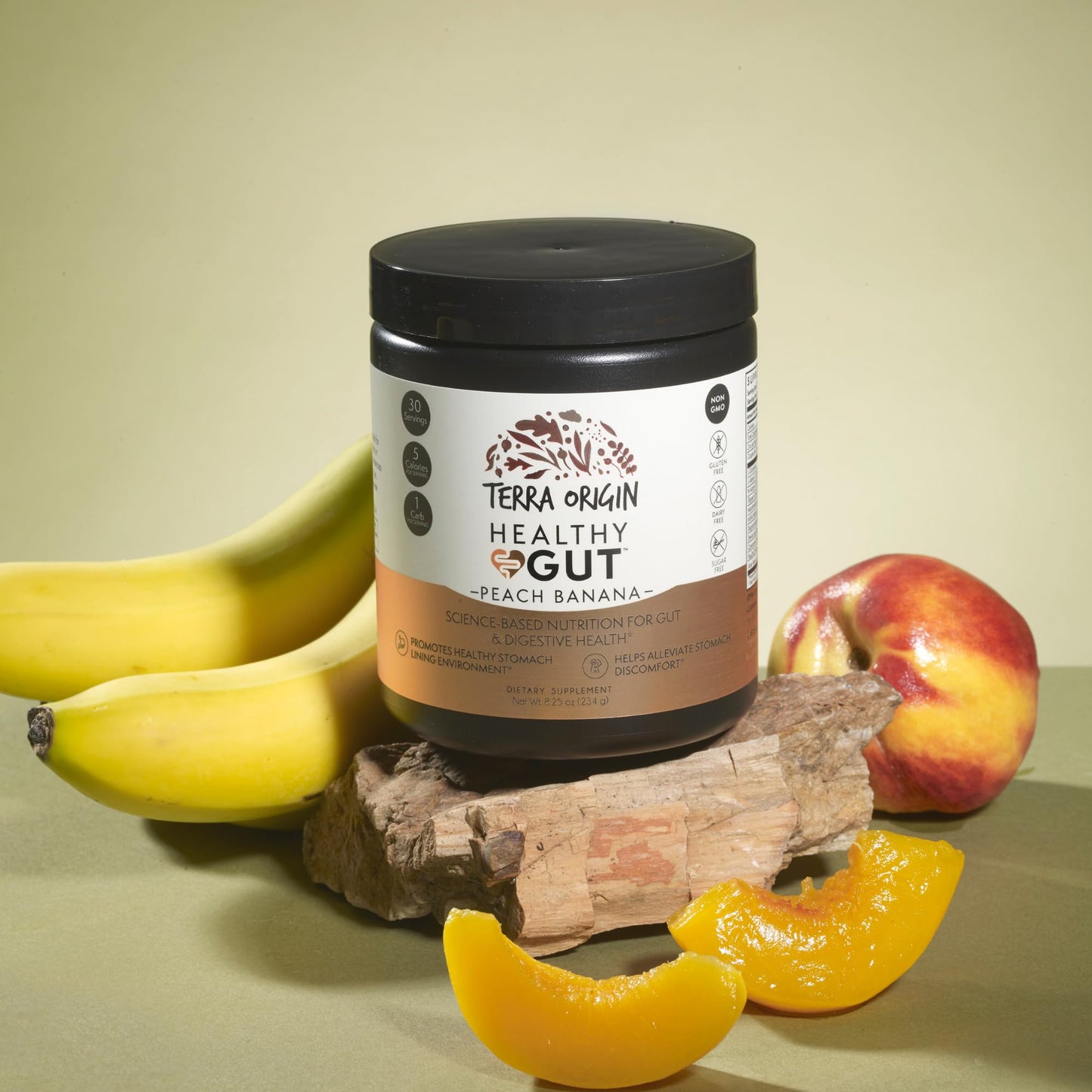 TERRA ORIGIN Healthy Gut Peach Banana | 30-Servings with L-Glutamine, Zinc, Glucosamine, Slippery Elm Bark, Marshmallow Root and More! - Maple Wellness Supplements