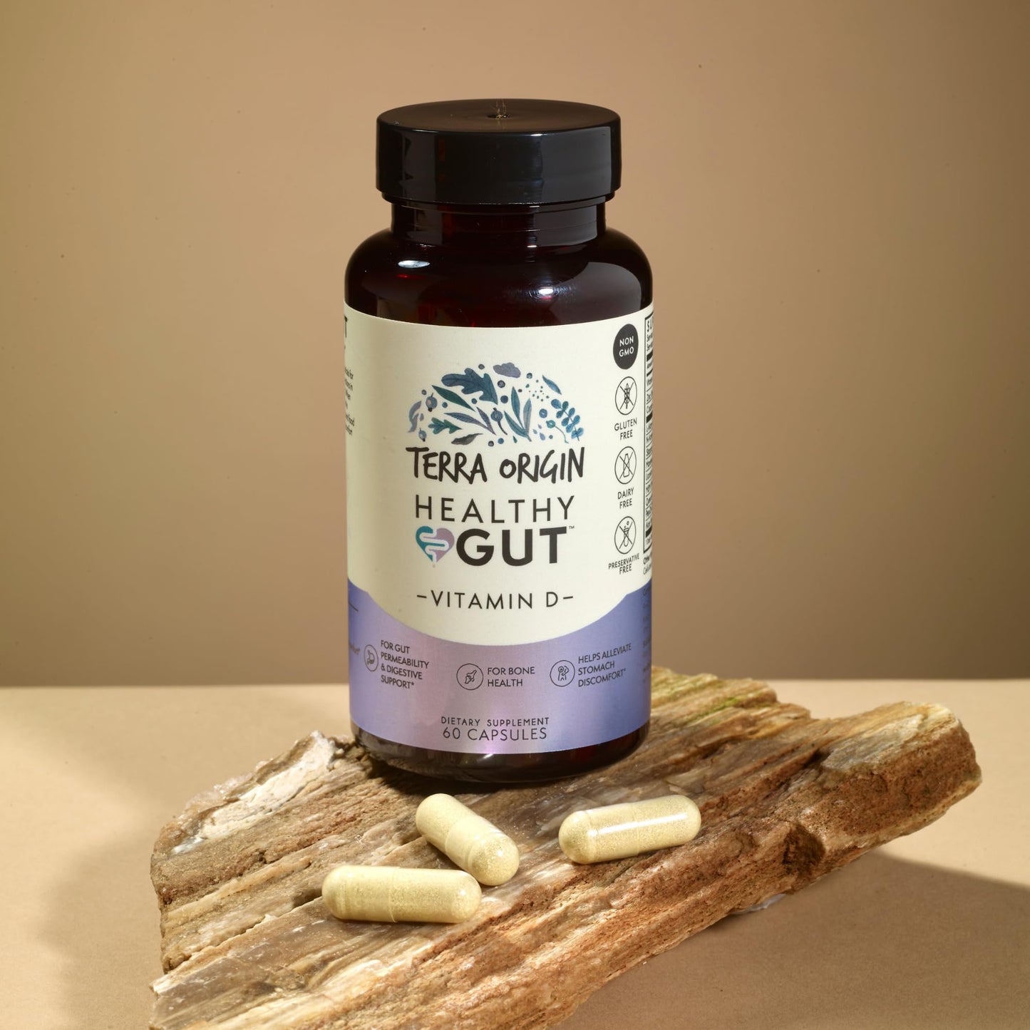 TERRA ORIGIN Healthy Gut with Vitamin D 5000 IU | 60 Capsules | Gut Health Supplements for Men and Women | Supports Digestion and Gas - Maple Wellness Supplements