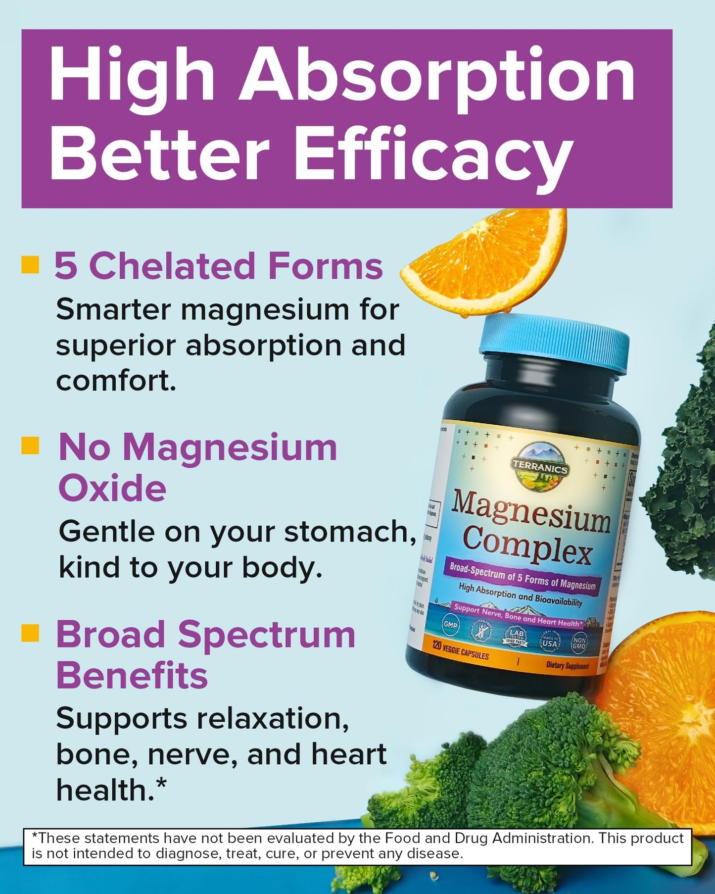 Terranics 5-in-1 Magnesium Complex Supplement 500mg - 5 Forms High Absorption Magnesium Glycinate Citrate Malate Aspartate Gluconate for Sleep Heart Health - Non-GMO 120 Vegan Capsules - Maple Wellness Supplements
