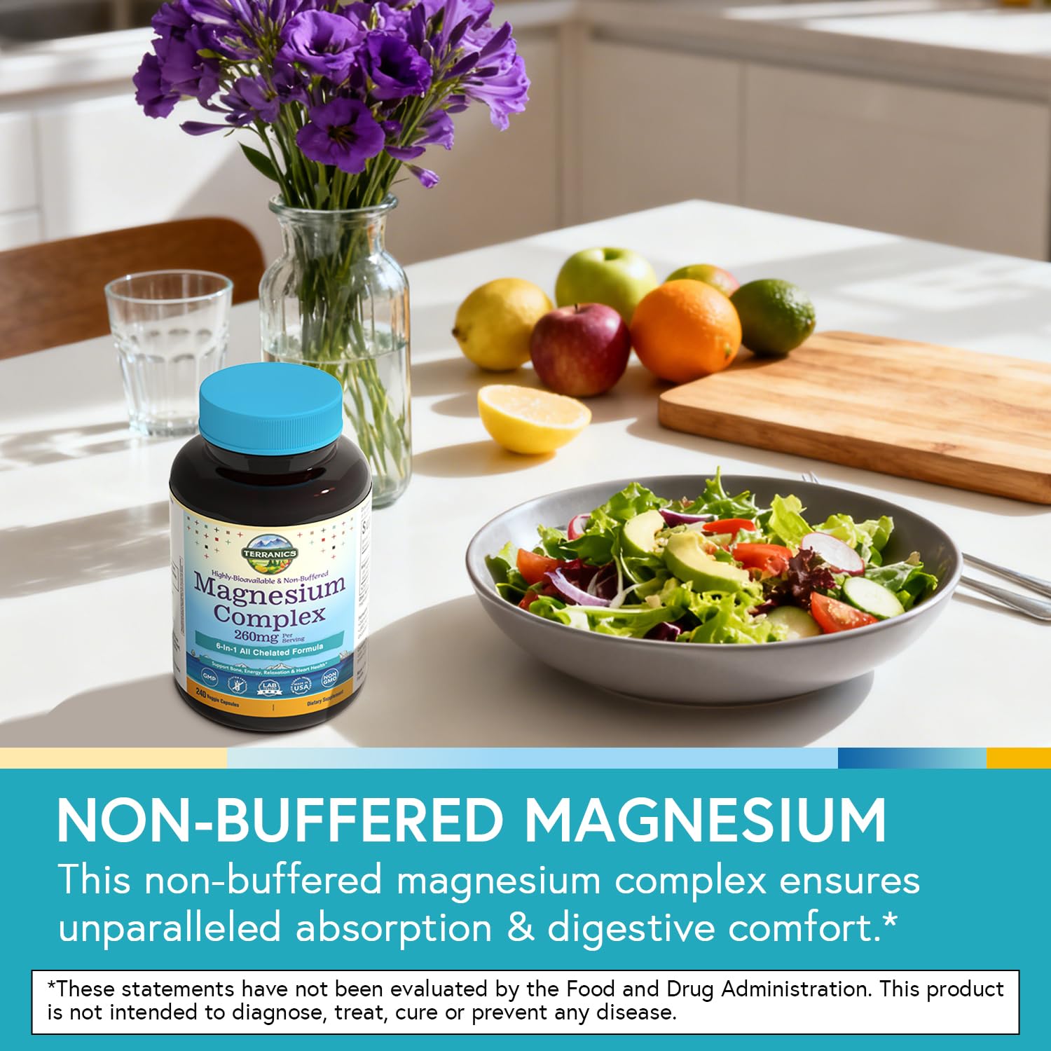 Terranics Magnesium Complex, 6-in-1, High Absorption, Glycinate, Citrate, Aspartate, Gluconate, Calmness, Heart, Bone, 240 Capsules, Non-Buffered - Maple Wellness Supplements