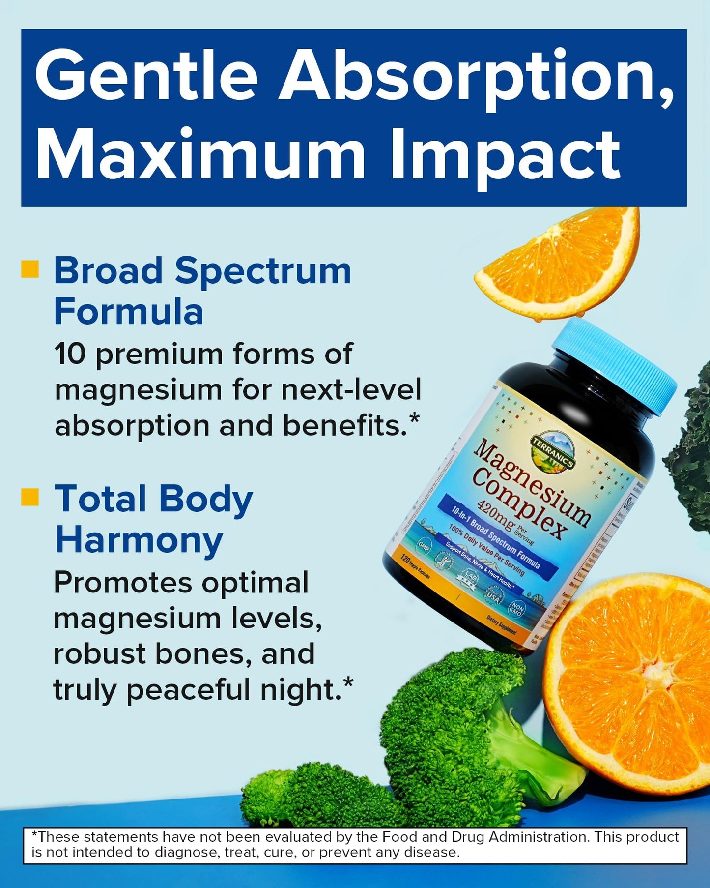 Terranics Magnesium Complex Supplement 420mg, 10-in-1 Full-Spectrum Formula, Glycinate, Citrate, Malate & More, Max Absorption, Bone and Heart Support, 120 Veggie Caps - Maple Wellness Supplements
