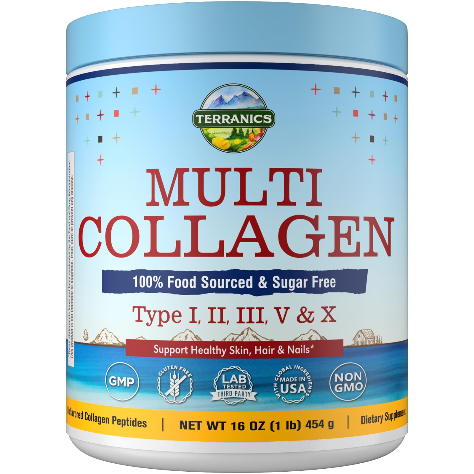 Terranics Multi Collagen Peptides Powder, Type I II III V X Hydrolyzed Collagen for Women+Men, Collagen Supplements, Fast Dissolve - Maple Wellness Supplements