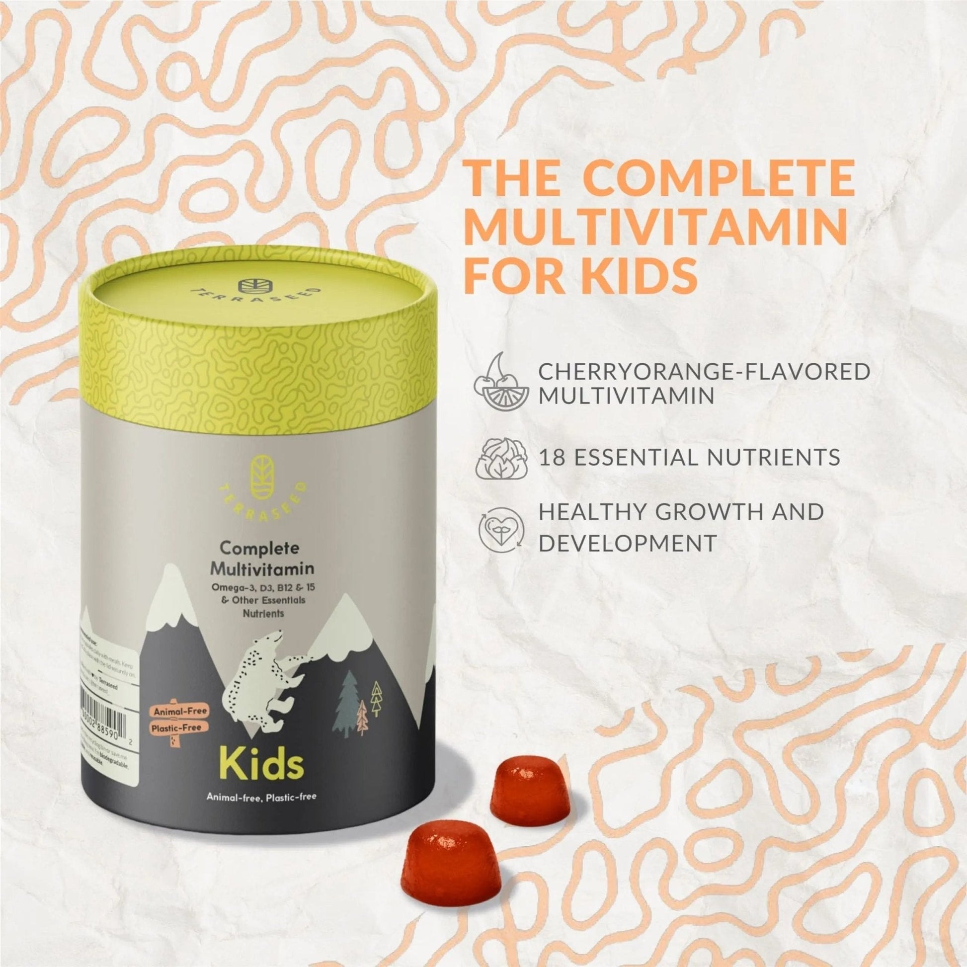 Terraseed Complete Kids Multivitamin Gummies - with Omega 3,6,9, Vitamin B12, Folic Acid, Iodine, Vitamin C, Zinc - Kids Daily Essential Vitamins - Maple Wellness Supplements