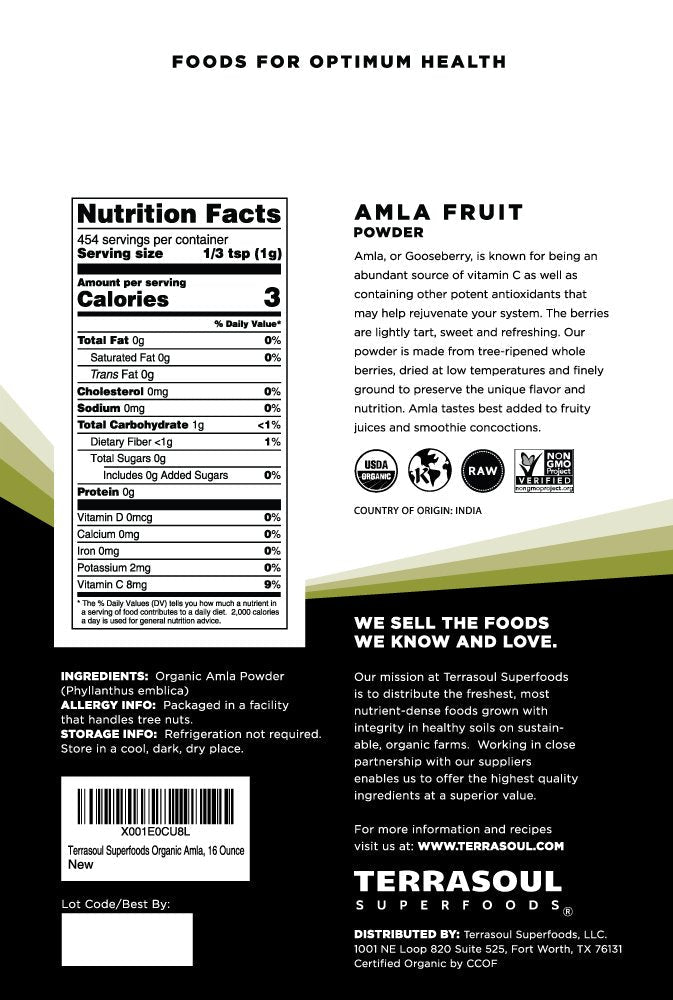 Terrasoul Superfoods Organic Amla Berry Powder (Amalaki), 16 Oz - Rich in Antioxidant Vitamin C | Supports Immunity - Maple Wellness Supplements
