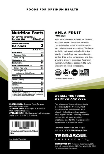 Terrasoul Superfoods Organic Amla Berry Powder (Amalaki), 16 Oz - Rich in Antioxidant Vitamin C | Supports Immunity - Maple Wellness Supplements