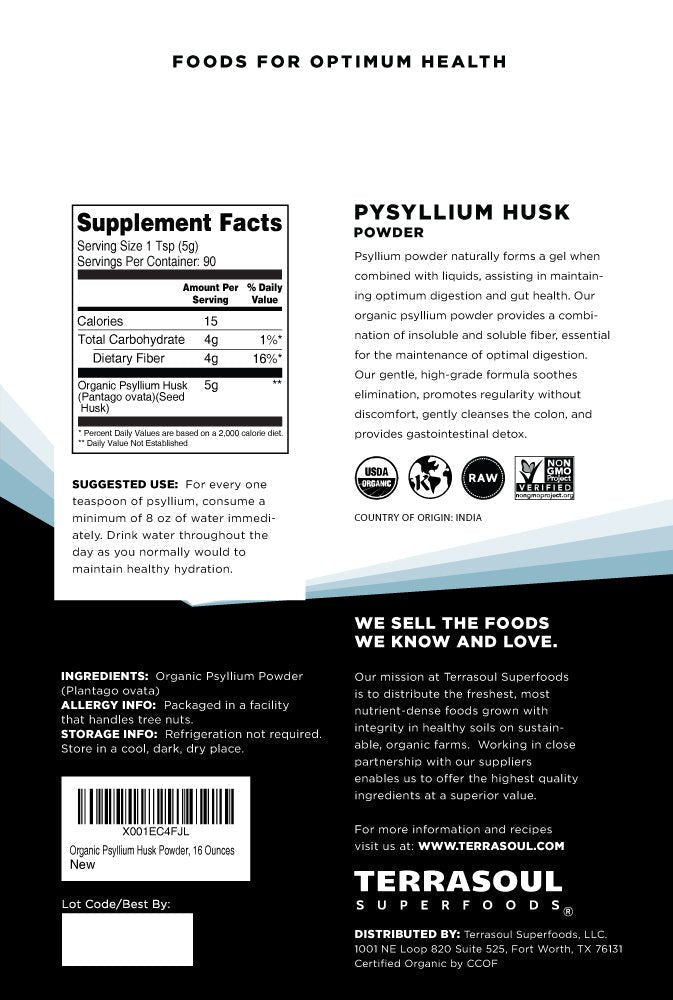 Terrasoul Superfoods Organic Psyllium Husk Powder, 1 Lb - Superfine Texture | 99% Purity | Perfect for Gluten-Free Baking | No Purple Breads - Maple Wellness Supplements