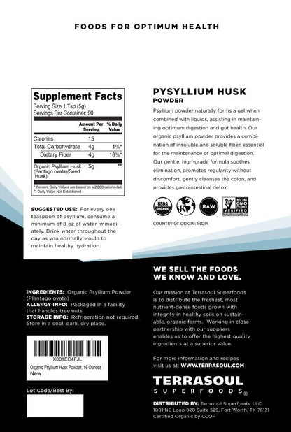Terrasoul Superfoods Organic Psyllium Husk Powder, 1 Lb - Superfine Texture | 99% Purity | Perfect for Gluten-Free Baking | No Purple Breads - Maple Wellness Supplements