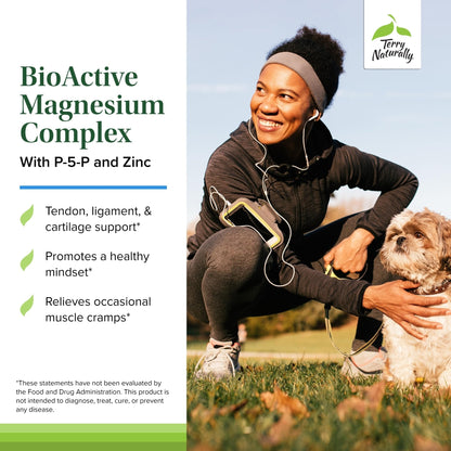 Terry Naturally BioActive Magnesium Complex - Bone & Heart Health Support - Supplement with Vitamin B6, Zinc & Magnesium - Pyridoxal-5-Phosphate Vegan Capsule Supplement - 120 Capsules - Maple Wellness Supplements