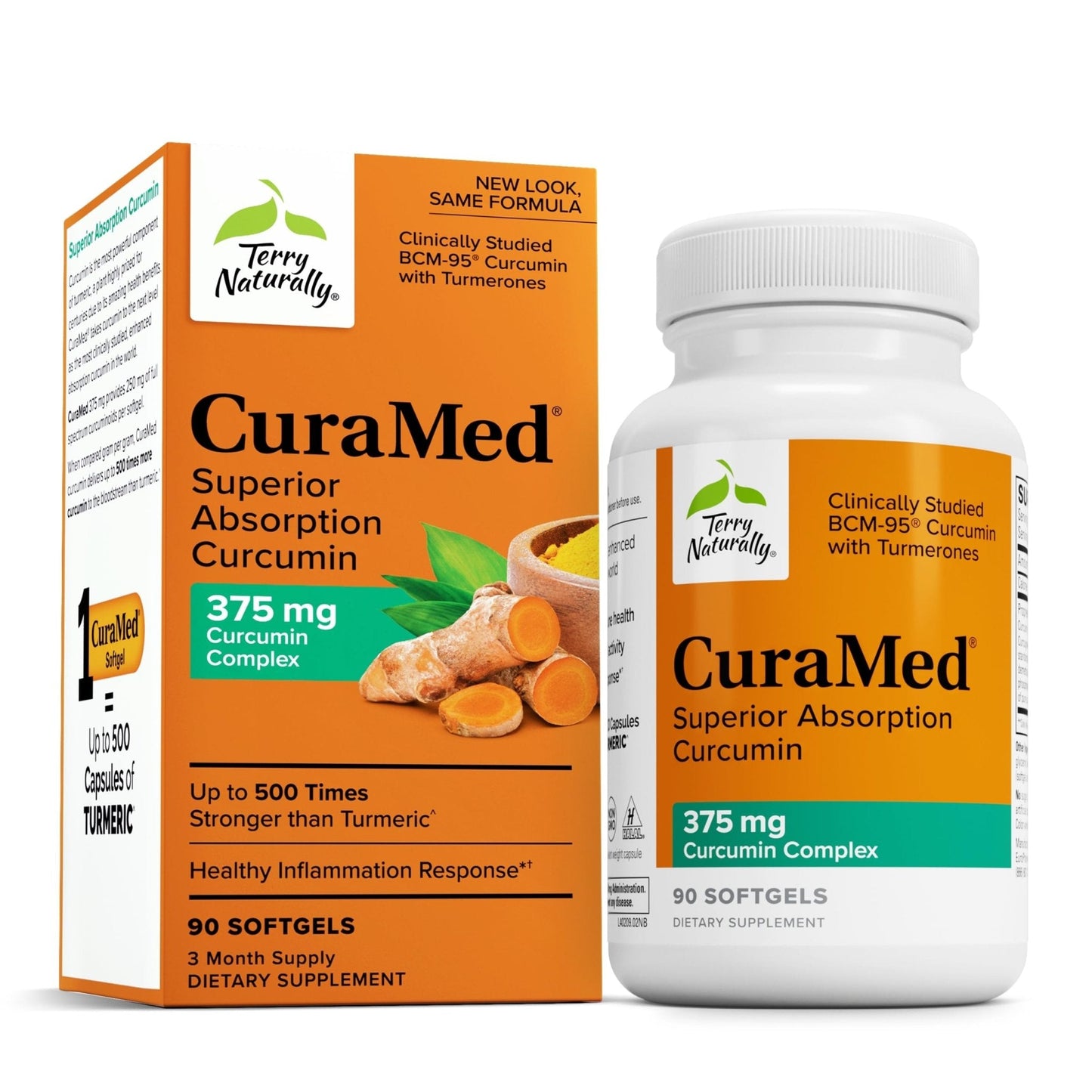 Terry Naturally CuraMed 375mg - Antioxidant Supplement for Brain & Immune Health Support - Dietary Supplement with Curcumin & Turmeric Essential Oil - Herbal Liver Support - 90 Softgels - Maple Wellness Supplements