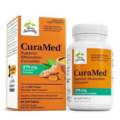 Terry Naturally CuraMed 375mg - Antioxidant Supplement for Brain & Immune Health Support - Dietary Supplement with Curcumin & Turmeric Essential Oil - Herbal Liver Support - 90 Softgels - Maple Wellness Supplements