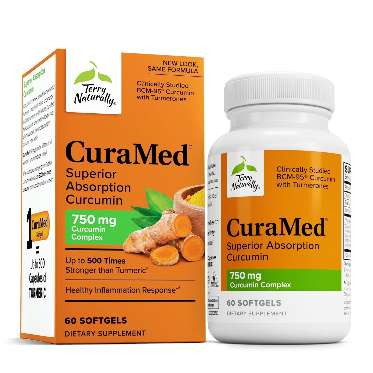 Terry Naturally CuraMed 750mg - Antioxidant Supplement for Brain & Heart Health Support - Dietary Supplement with High-Potency Curcumin Complex - Kidney, Liver & Immune Health Support - 60 Softgels - Maple Wellness Supplements