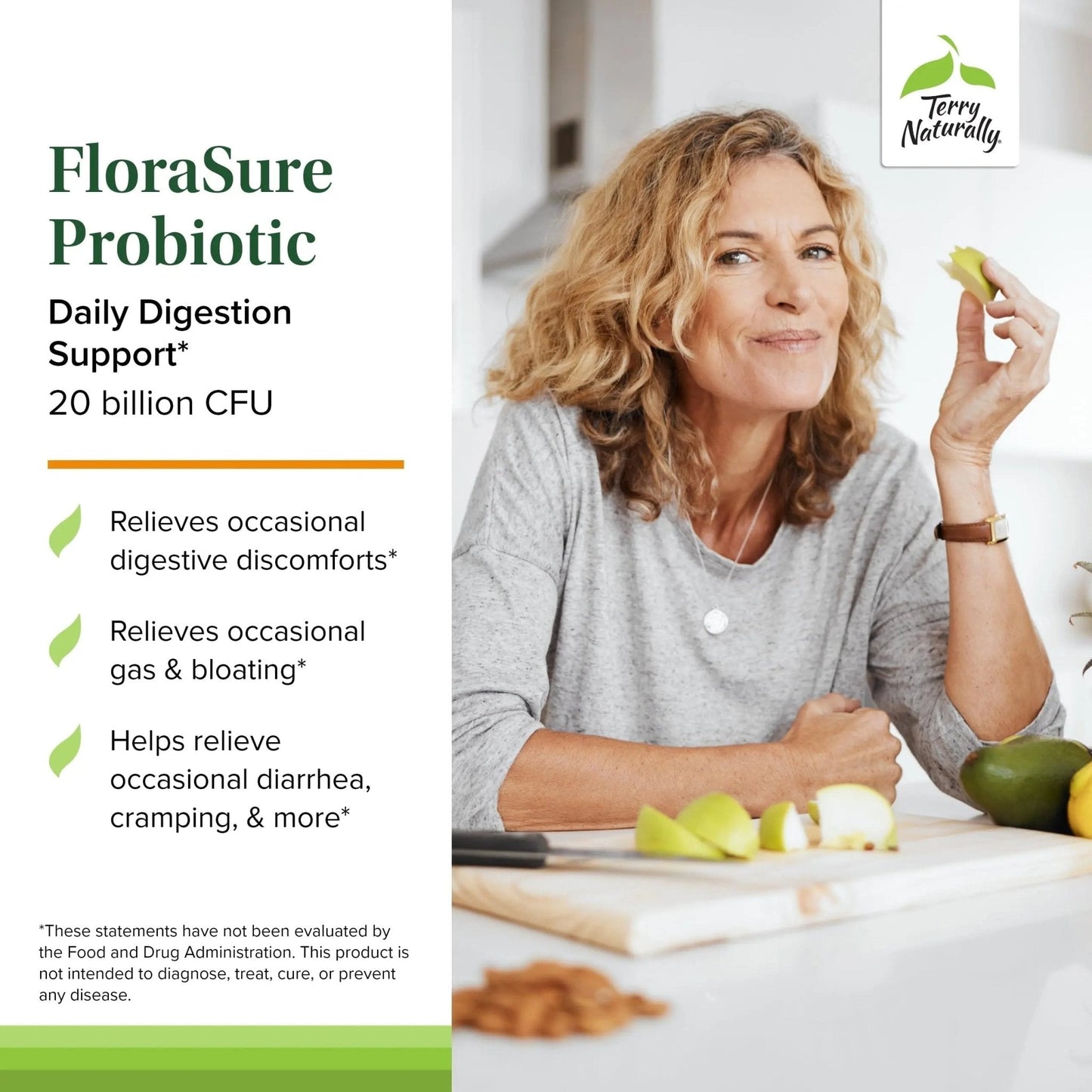 Terry Naturally FloraSure Probiotic - Digestion Supplement to Aid Against Occasional Bloating & Support Gas Relief - Gut Health Support Supplement with Bifidobacterium Bifidum - 30 Capsules - Maple Wellness Supplements