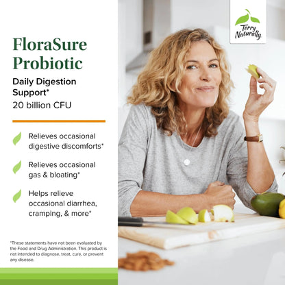 Terry Naturally FloraSure Probiotic - Digestion Supplement to Aid Against Occasional Bloating & Support Gas Relief - Gut Health Support with Bifidobacterium Bifidum - 30 Capsules (Pack of 2) - Maple Wellness Supplements