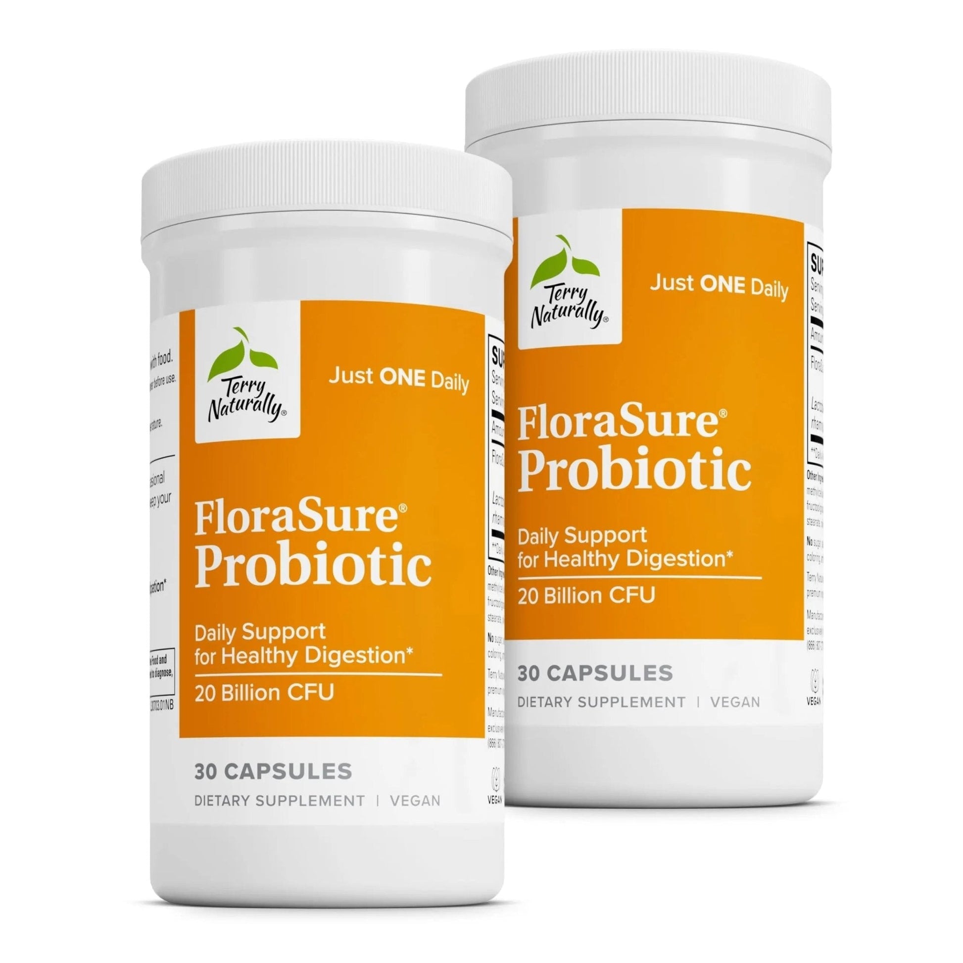 Terry Naturally FloraSure Probiotic - Digestion Supplement to Aid Against Occasional Bloating & Support Gas Relief - Gut Health Support with Bifidobacterium Bifidum - 30 Capsules (Pack of 2) - Maple Wellness Supplements