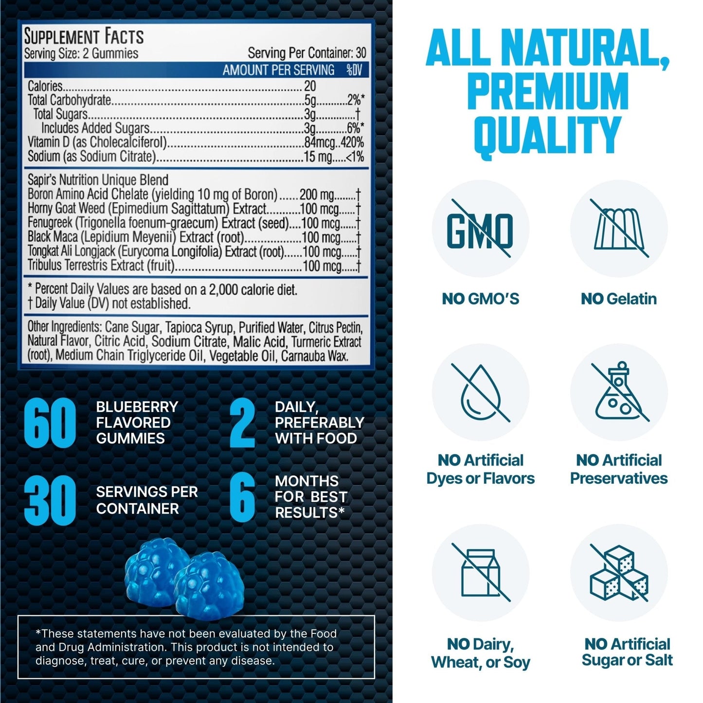Testosterone Booster Gummies, Male Enhancing Supplement, Add 2 in” Enlargement Gummies for Men , Male Enhancement Chews Energy, Strength, Stamina, Endurance, Performance, Natural Blue Berry Chews - Maple Wellness Supplements