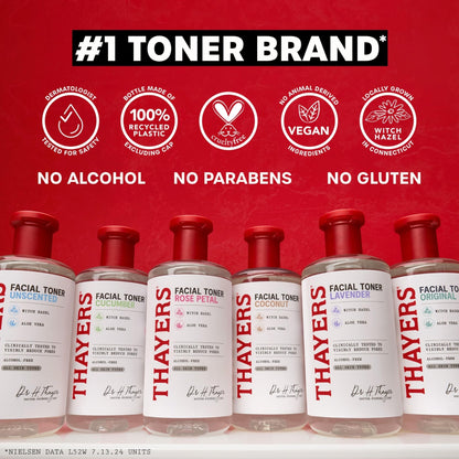 THAYERS Alcohol-Free Rose Petal Witch Hazel Facial Toner for Glowing Skin, Soothing - Maple Wellness Supplements