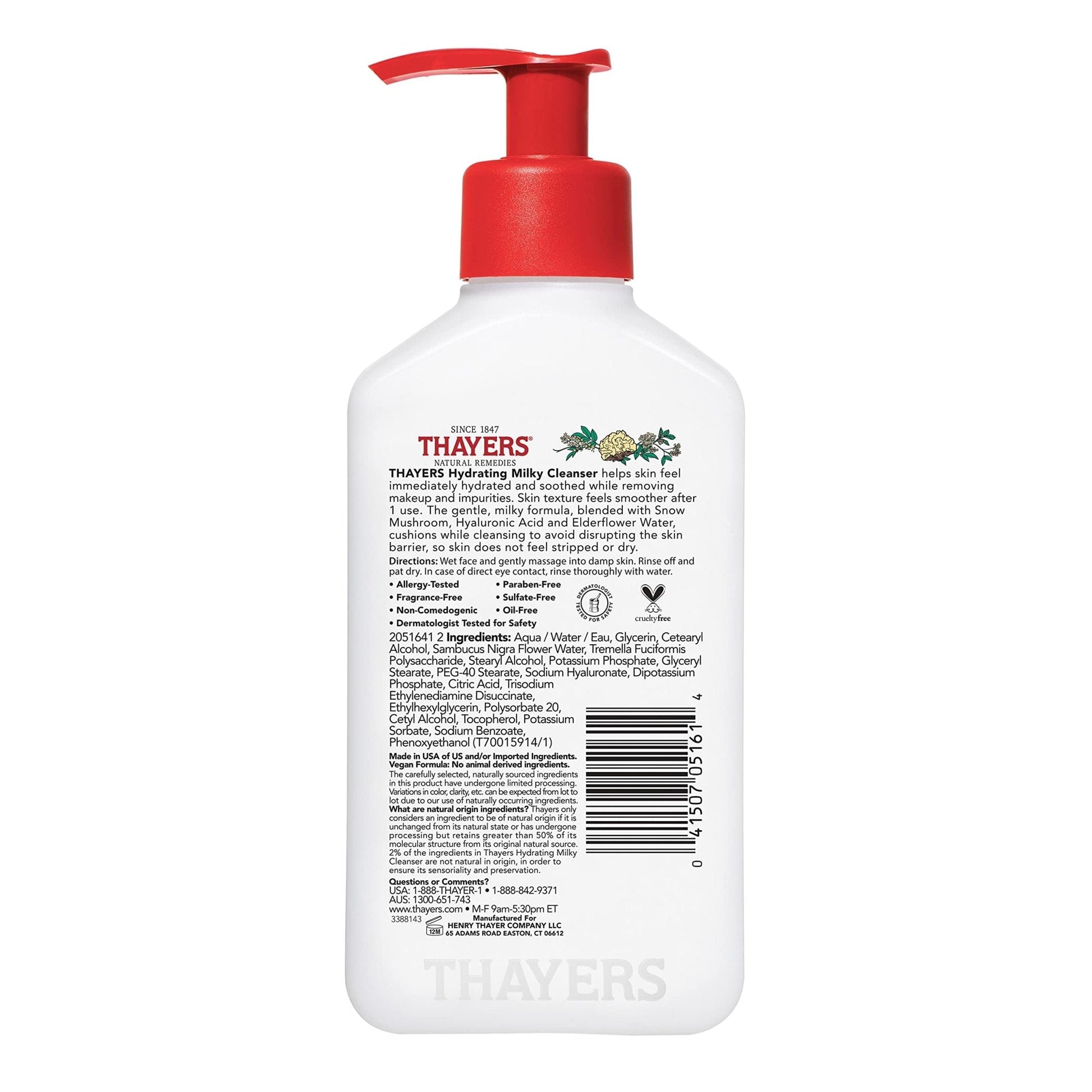 Thayers Milky Hydrating Face Cleanser with Snow Mushroom and Hyaluronic Acid, Dermatologist Recommended Gentle Facial Wash and Hydrating Skincare - Maple Wellness Supplements