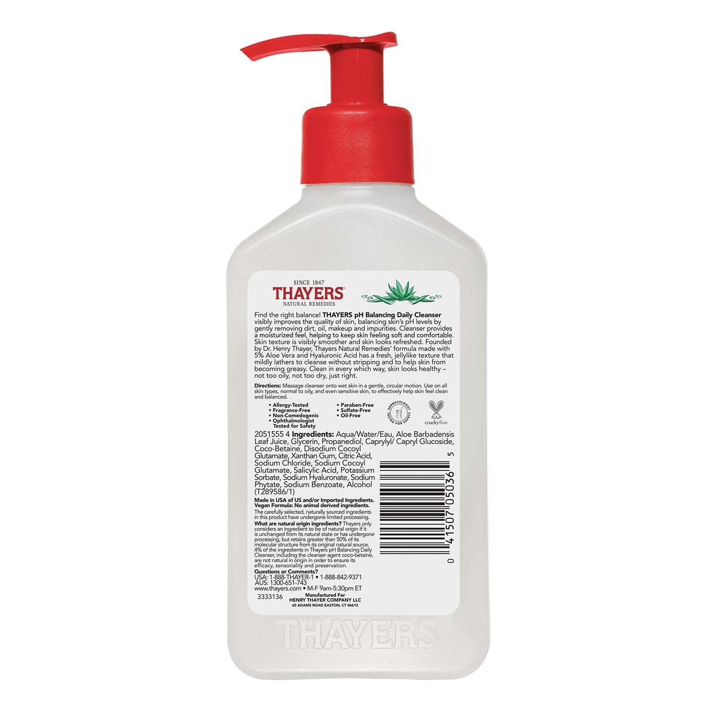 THAYERS pH Balancing Daily Cleanser, Face Wash with Aloe Vera, Gentle and Hydrating Skin Care for Dry, Oily, or Acne Prone Skin, 8 FL Oz. - Maple Wellness Supplements