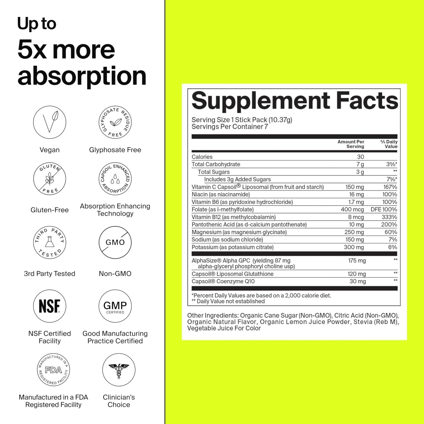 The Absorption Company Electrolyte Powder Packets - Workout Recovery & Hydration Drink Mix with Liposomal Glutathione, Vitamin C & Methylated B Vitamins - Maple Wellness Supplements