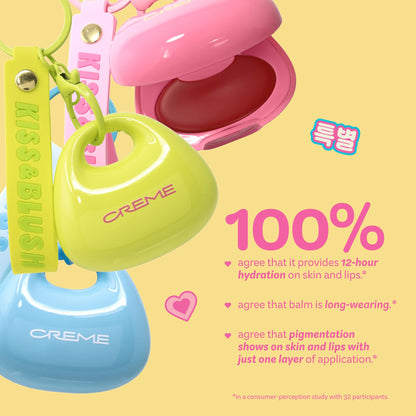 The Crème Shop Kiss & Blush Tinted Lip Balm & Blush, Korean Makeup for Lips & Cheeks, Cute Charm Key Chain, Hydrating, Long Lasting Tint, Aloe, Squalane (Cherry Squeeze) - Maple Wellness Supplements