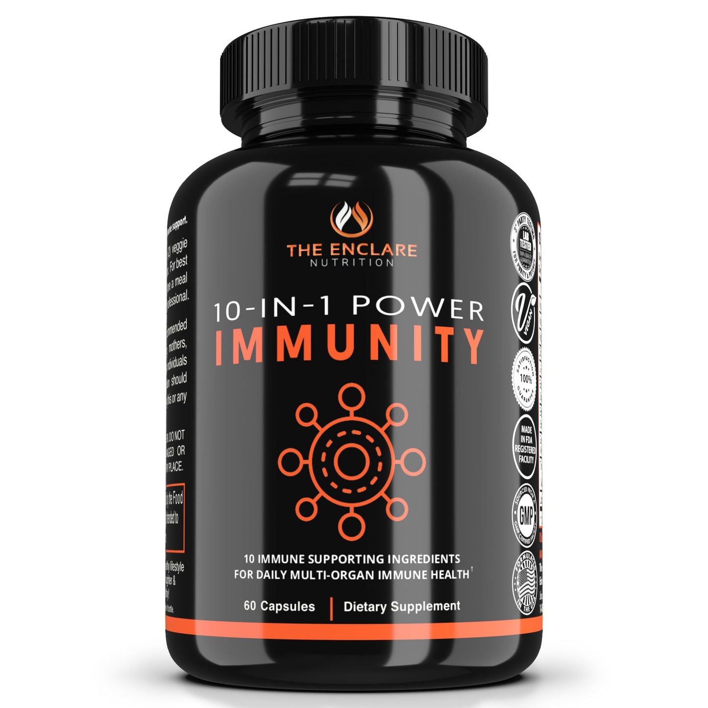 THE ENCLARE NUTRITION 10 in 1 Immune Support Booster Supplement with Echinacea, Vitamin C and Zinc, Turmeric, Ginger, B6, Elderberry for Adults Immunity Defense Vitamins, Made in USA Veg Cap 60 Ct (1) - Maple Wellness Supplements