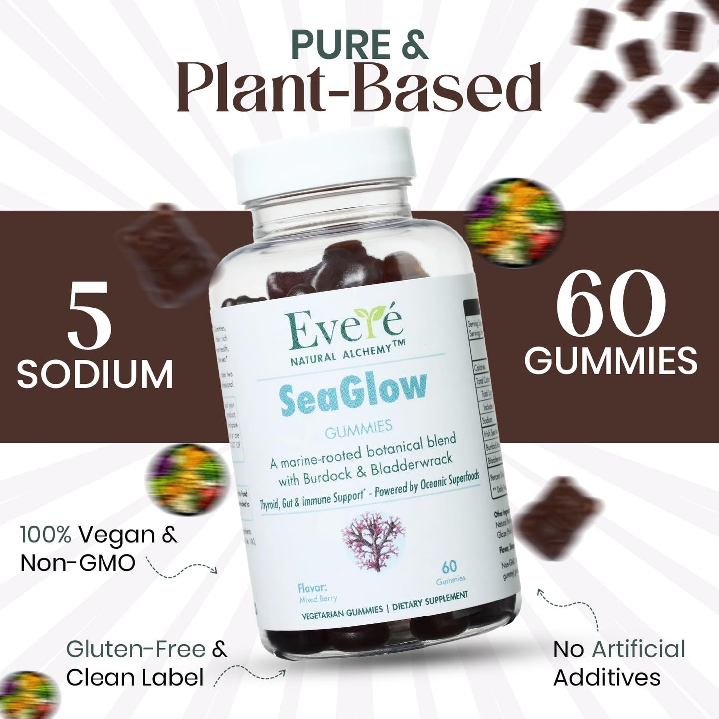 The EverÉ Natural Alchemy Sea Moss with Bladderwrack & Burdock Root – Vegan, Plant-Based Gummies with Minerals & Botanicals – Mixed-Berry Flavor, Non-GMO & Gluten-Free - Maple Wellness Supplements