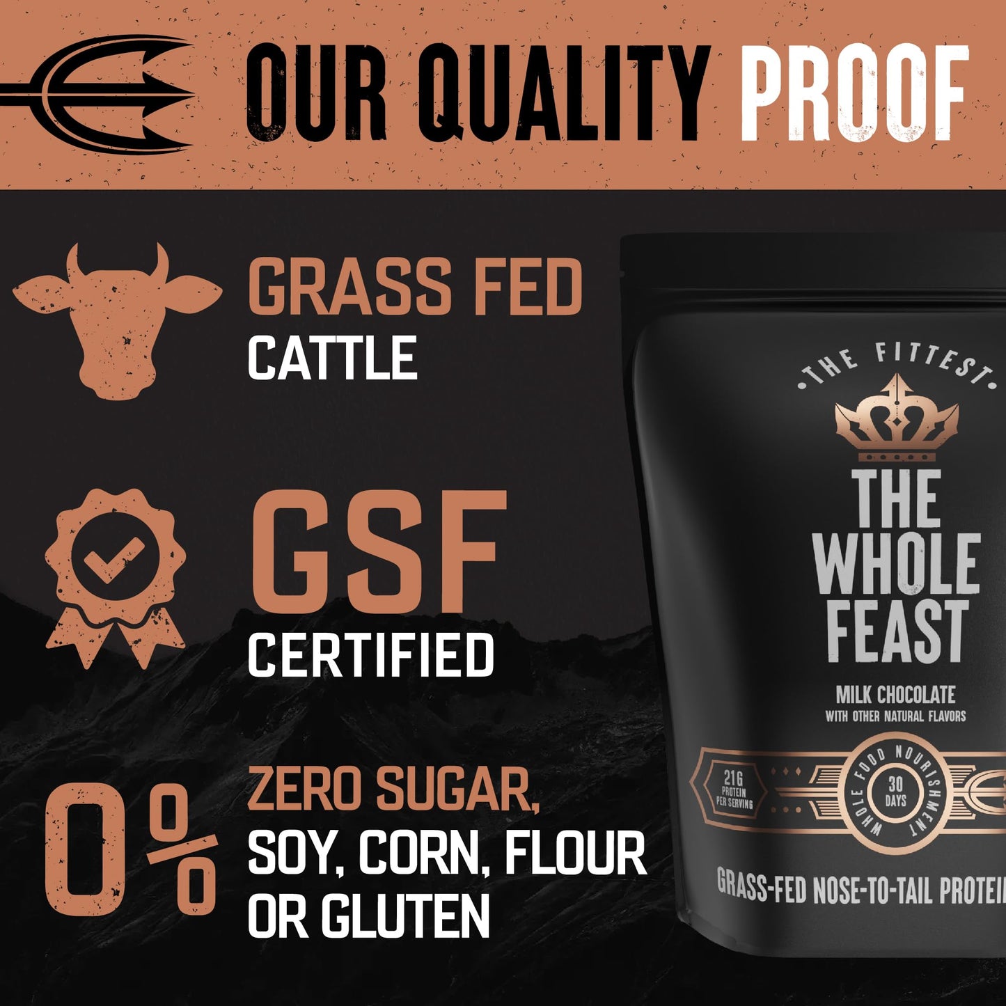 The Fittest Whole Feast Beef Protein Powder - Milk Chocolate - Grass Fed Nose to Tail Carnivore Blend Including Liver, Colostrum and Whole Bone - BCAAs - 14g Collagen, 21g Total Protein - Maple Wellness Supplements