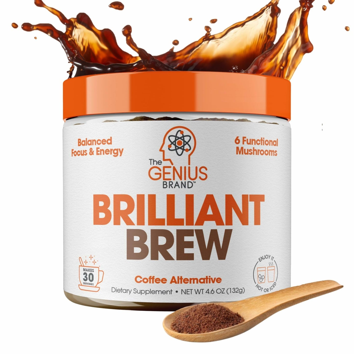 The Genius Brand Genius Brilliant Brew - Natural Coffee Substitute for Clear Thinking, Energy & Immune Support - No Crash or Jitters - Powered by Nootropics - Non-GMO - 30 Servings - Sweet Cocoa - Maple Wellness Supplements