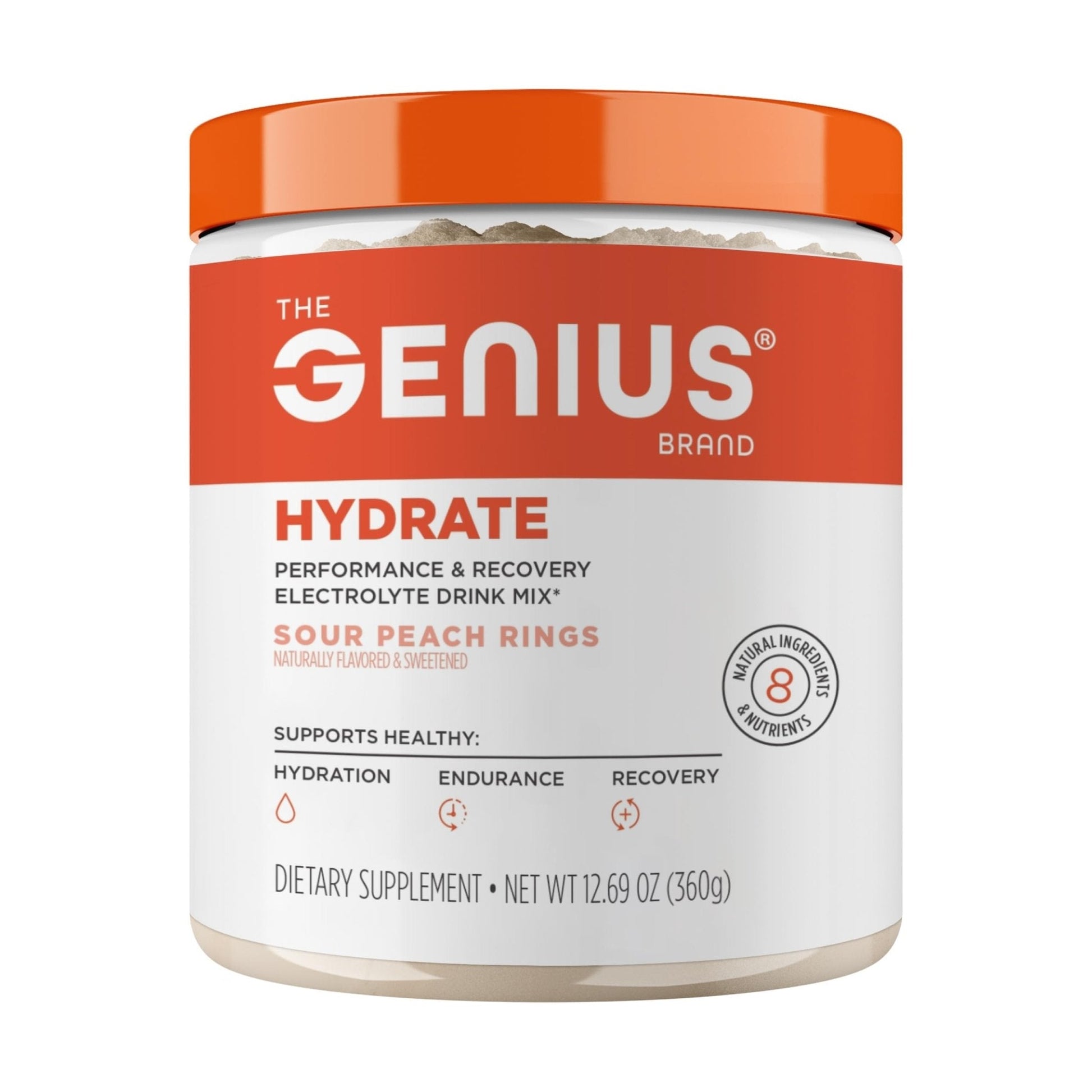 The Genius Brand Genius Hydrate - Electrolyte Supplement for Daily Hydration - Coconut Water - Sugar-Free - 8 Essential Minerals & Nutrients - Non-GMO - Sour Peach Rings - 50 Servings - Maple Wellness Supplements