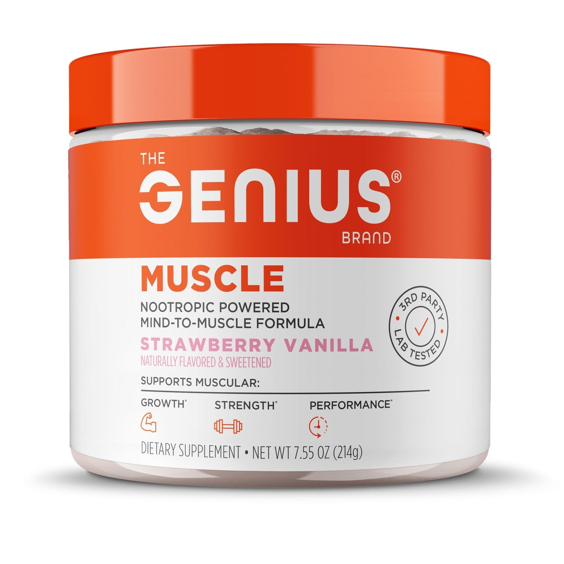 The Genius Brand Genius Muscle - Muscle Health Supplement for Growth, Endurance & Recovery - Non-Hormonal Formula - 6 Organic Mushrooms - Naturally-Sweetened - 30 Servings - Strawberry Vanilla - Maple Wellness Supplements