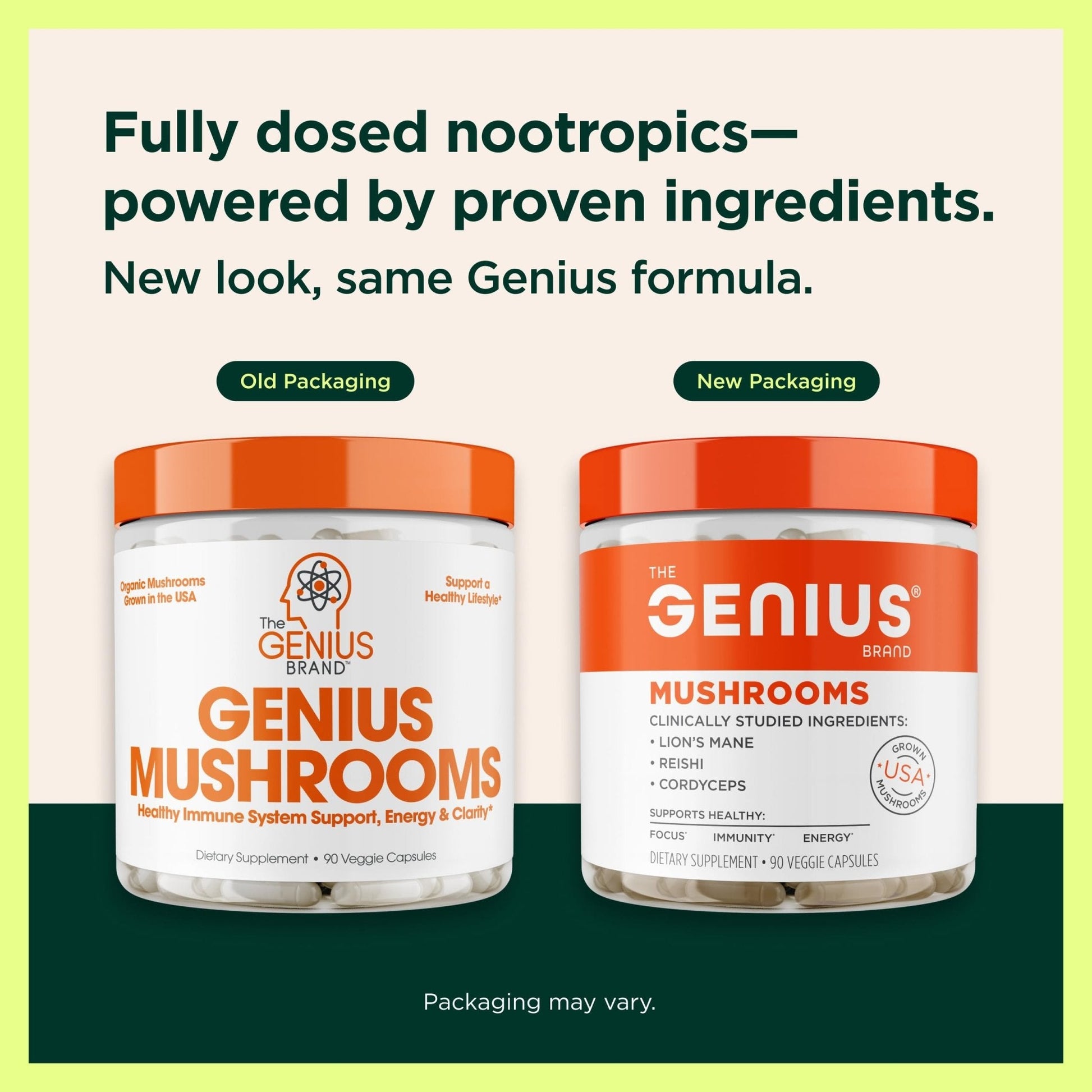 The Genius Brand Genius Mushrooms - Plant-Based Supplement for Immune, Focus & Energy Support - Lion's Mane, Cordyceps & Reishi - Maple Wellness Supplements