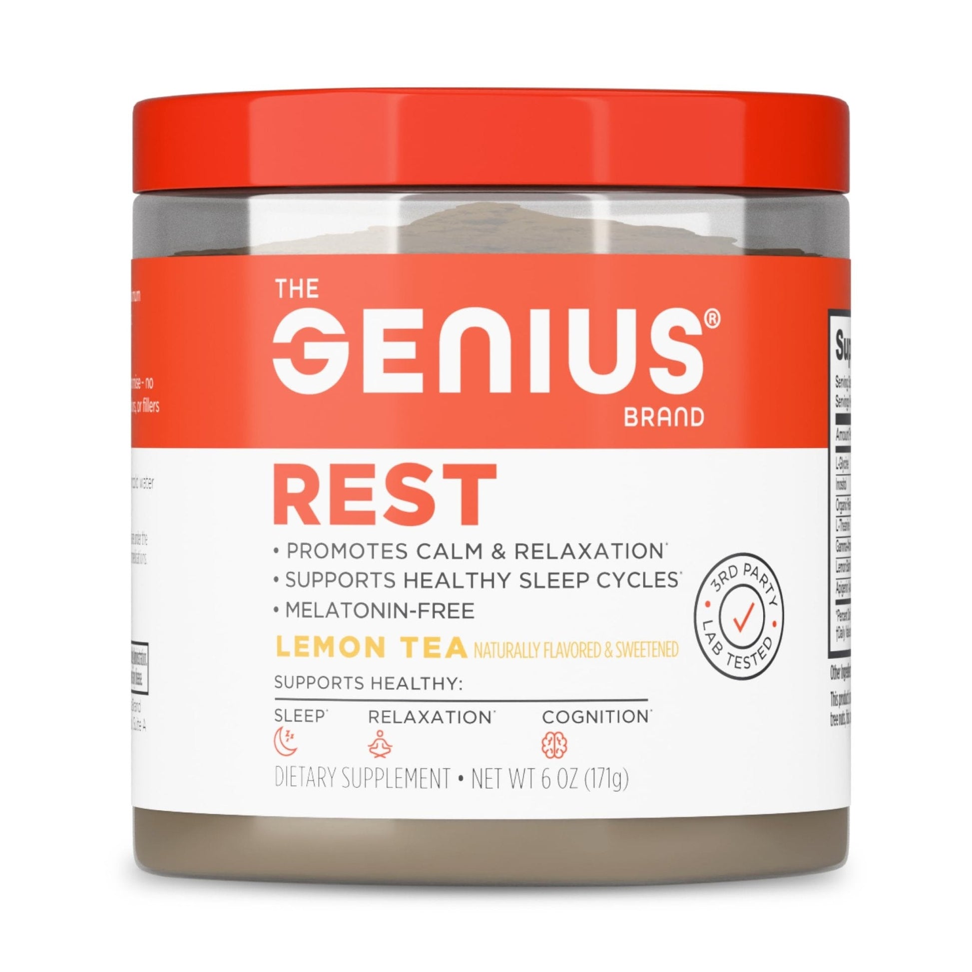 The Genius Brand Genius Rest Nootropic – Melatonin-Free Sleep Support Supplement for Calm & Relaxation – Lemon Tea – 30 Servings - Maple Wellness Supplements