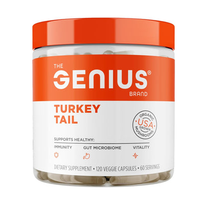 The Genius Brand Genius Turkey Tail - Plant-Based Supplement for Immune, Gut & Antioxidant Support - Organic & Non-GMO - 120 Veggie Capsules - Maple Wellness Supplements