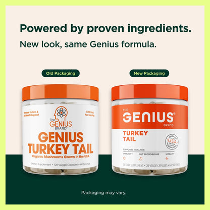 The Genius Brand Genius Turkey Tail - Plant-Based Supplement for Immune, Gut & Antioxidant Support - Organic & Non-GMO - 120 Veggie Capsules - Maple Wellness Supplements