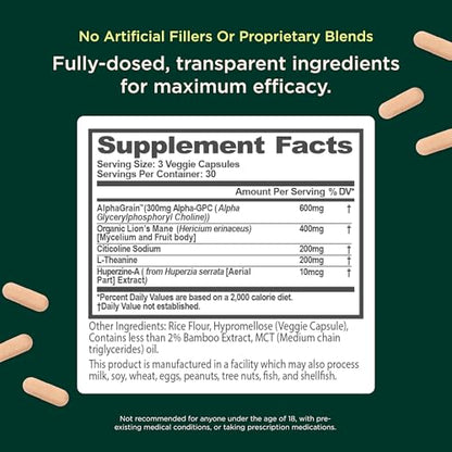 The Genius Brand Mood + Focus Nootropic – 400mg Organic Lion’s Mane, Alpha GPC & Citicoline – Memory & Focus Supplement – 30 Servings - Maple Wellness Supplements