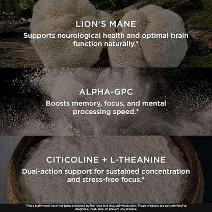 The Genius Brand Mood + Focus Nootropic – 400mg Organic Lion’s Mane, Alpha GPC & Citicoline – Memory & Focus Supplement – 30 Servings - Maple Wellness Supplements