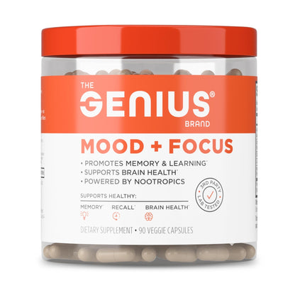 The Genius Brand Mood + Focus Nootropic – 400mg Organic Lion’s Mane, Alpha GPC & Citicoline – Memory & Focus Supplement – 30 Servings - Maple Wellness Supplements