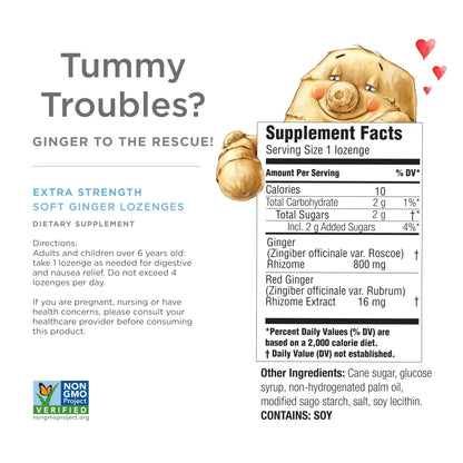 The Ginger People Ginger Rescue Digestive Wellness Lozenges (Soft) | Extra Strength - 800mg | Nausea, Upset Stomach, Motion Sickness - Maple Wellness Supplements