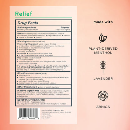 The Good Patch Muscle Pain Relief Patches, Natural Patch with Menthol, Lavender, Arnica and Aloe Vera, Sustained Release, Plant Powered Wearable Wellness, For Back, Neck, Arms, Legs (16 Total Patches) - Maple Wellness Supplements