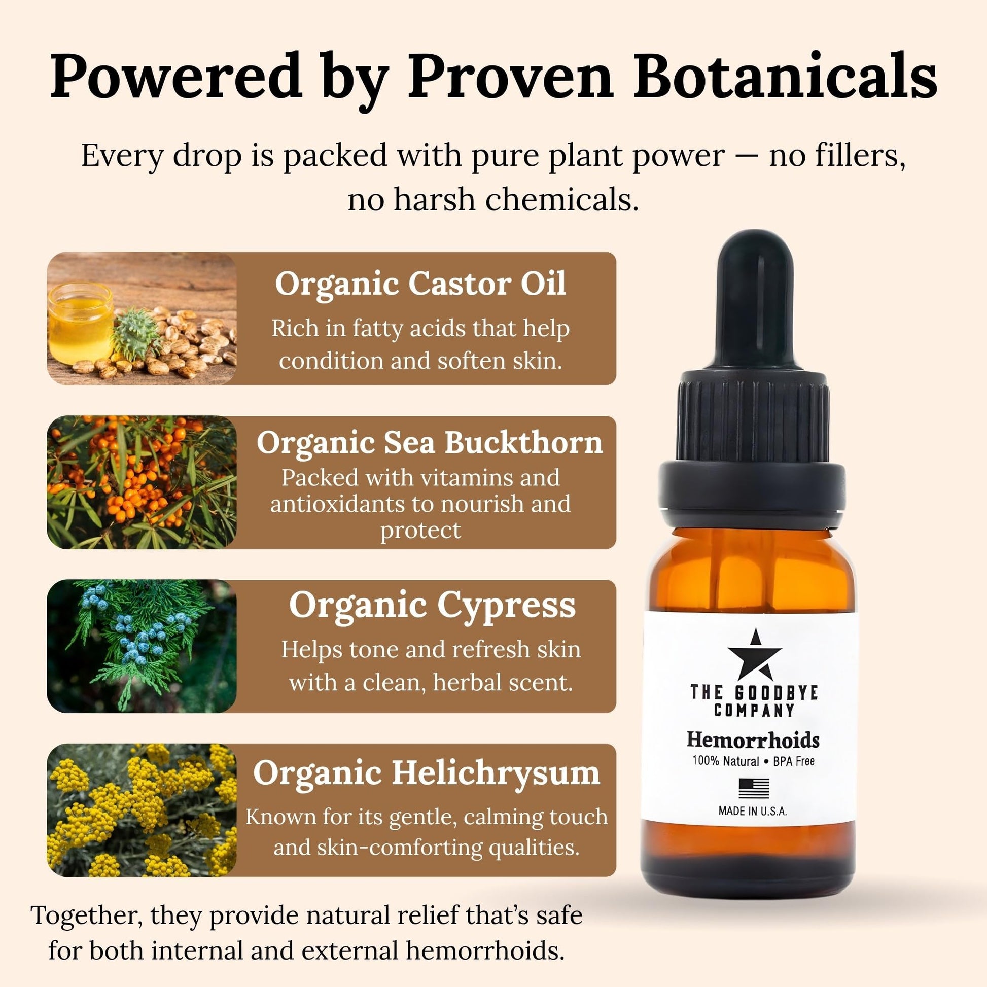 The Goodbye Company Organic Hemorrhoid Relief Serum - Natural Witch Hazel Treatment for Pain, Itch & Swelling - Internal External Soothing Formula - Vegan, USA Made, 15mL - Maple Wellness Supplements