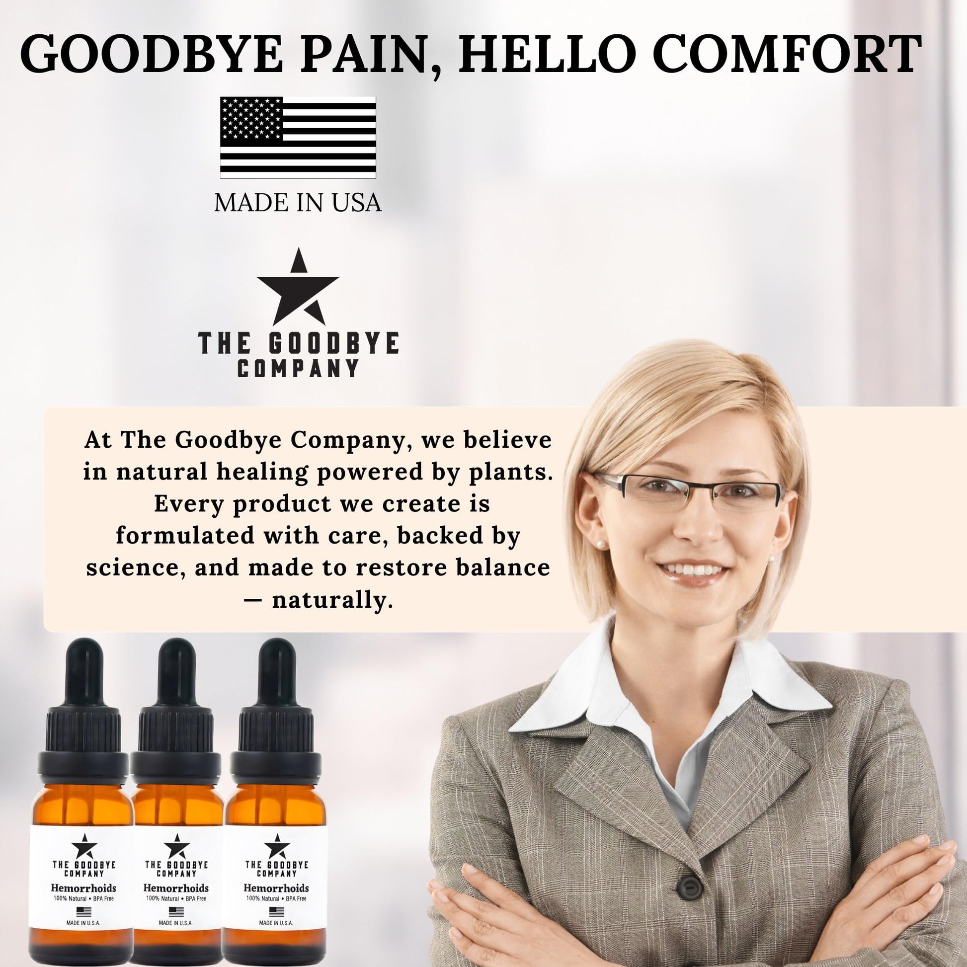 The Goodbye Company Organic Hemorrhoid Relief Serum - Natural Witch Hazel Treatment for Pain, Itch & Swelling - Internal External Soothing Formula - Vegan, USA Made, 15mL - Maple Wellness Supplements