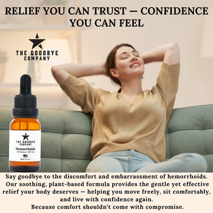 The Goodbye Company Organic Hemorrhoid Relief Serum - Natural Witch Hazel Treatment for Pain, Itch & Swelling - Internal External Soothing Formula - Vegan, USA Made, 15mL - Maple Wellness Supplements
