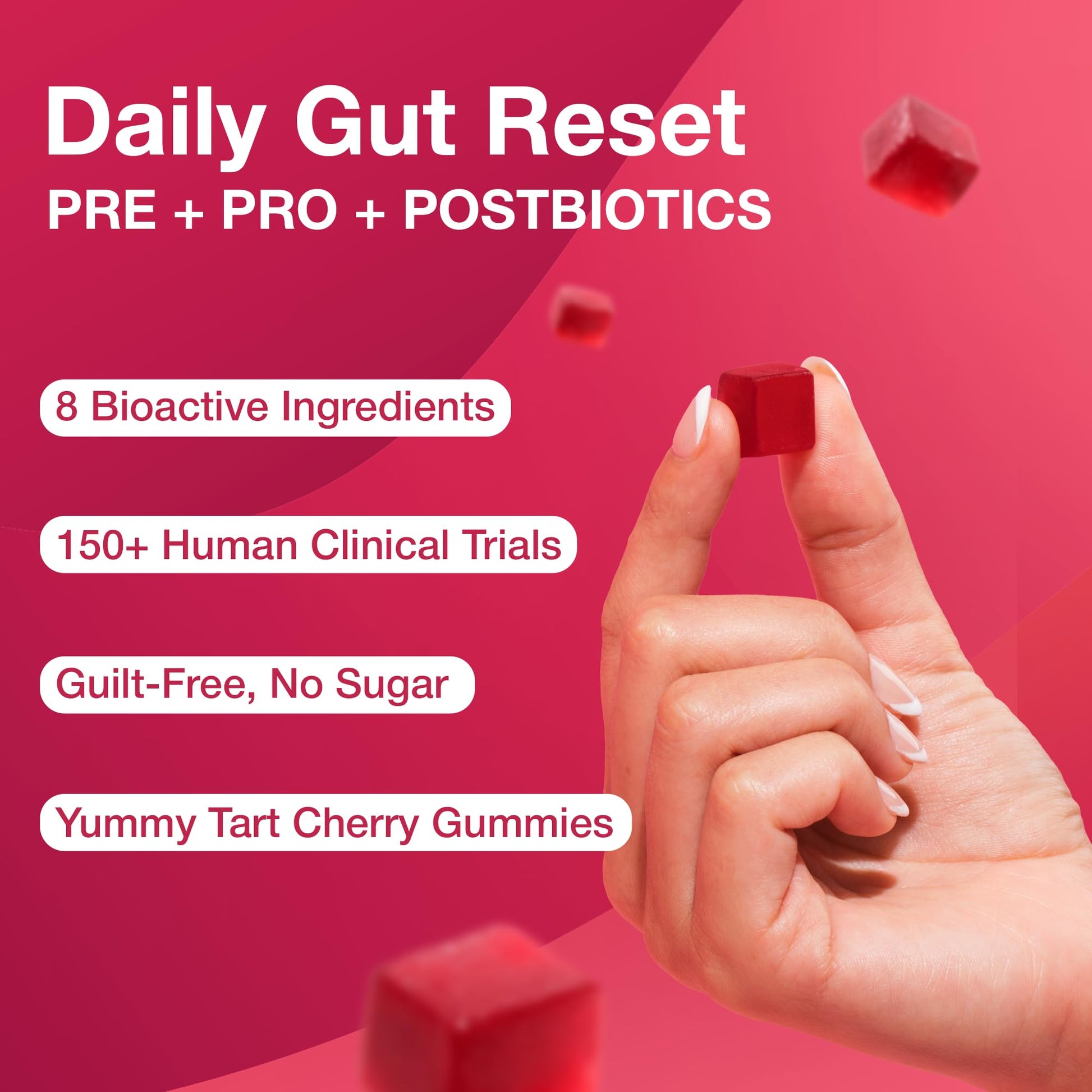 The Gut Gummy, 360° Daily Gut Reset, Full-Spectrum Tribiotic for Women & Men, Prebiotics Probiotics Postbiotics for Bloating, Belly Fat, Skin & Immune Support, Sugar Free Tart Cherry Gummies, 60 Count - Maple Wellness Supplements