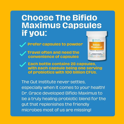 The Gut Institute Bifido Maximus Ultra High Potency Probiotics for Women and Men - Bifidobacterium longum 100 Billion CFUs - 28 ct - 7 Strains - No Histamines - No Refrigeration Needed - Made in USA - Maple Wellness Supplements