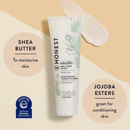 The Honest Company Hydrating Face and Body Lotion, Fast Absorbing, Naturally Derived, Hypoallergenic, Fragrance-Free, Sensitive, 8.5 fl oz - Maple Wellness Supplements